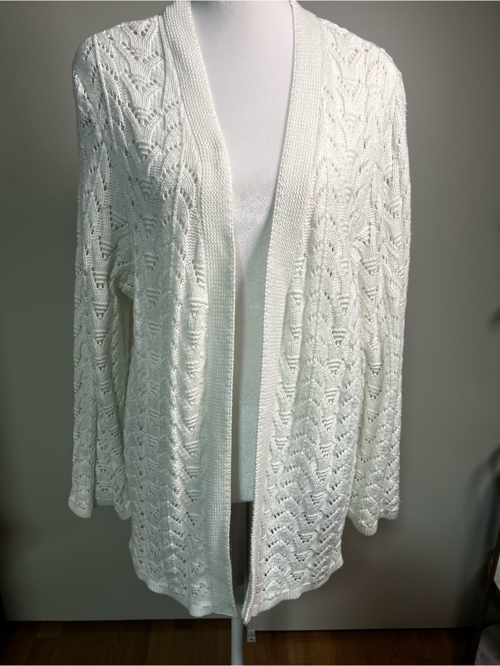 croft & barrow Cream Open-Front Crochet Knit Cardigan